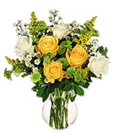 White & Yellow Roses Arrangement