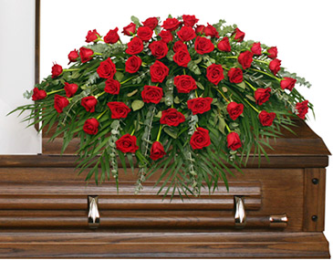 MAJESTIC RED CASKET SPRAY of Funeral Flowers in Angier, NC | JJ's Flowers