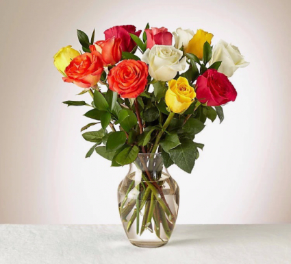 MIXED ROSES WITH VASE 