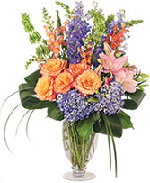 Spirited Delphinium & Hydrangea Flower Arrangement