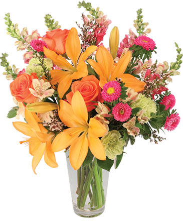 Sunset Lilies & Roses Flower Arrangement in Angier, NC | JJ's Flowers